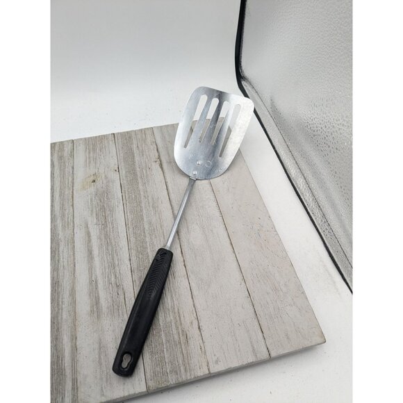 Chief Slotted Spatula Flipper Server 12 1/2" Black Handle Chrome - Picture 1 of 8